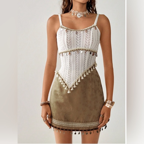 Boho Crochet & Tassel Mini  2pc Top And Skirt - Picture 6 of 11